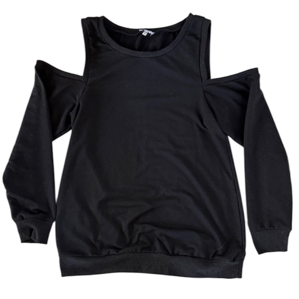 Tobi Crystal Cold Shoulder Sweater Sweatshirt, Black, Size Medium